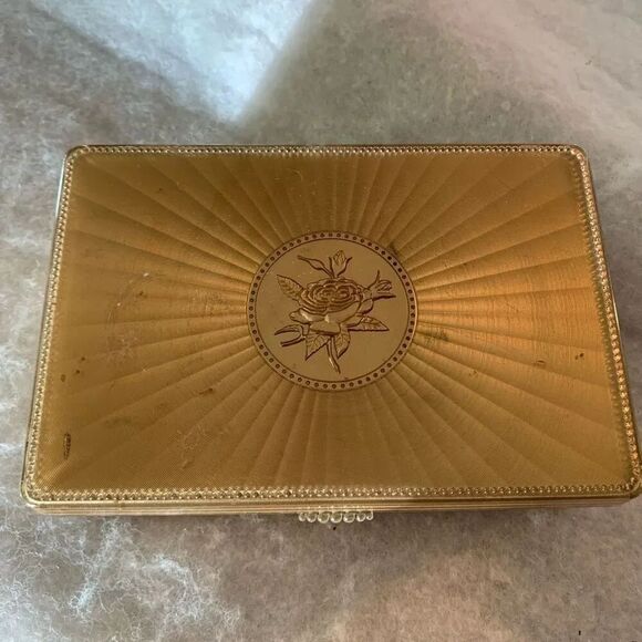 No Brand Other - Vintage Gold Colored Plastic Box With Embossed Rose On Top